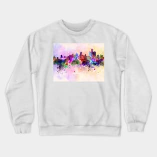 Detroit skyline in watercolor background Crewneck Sweatshirt